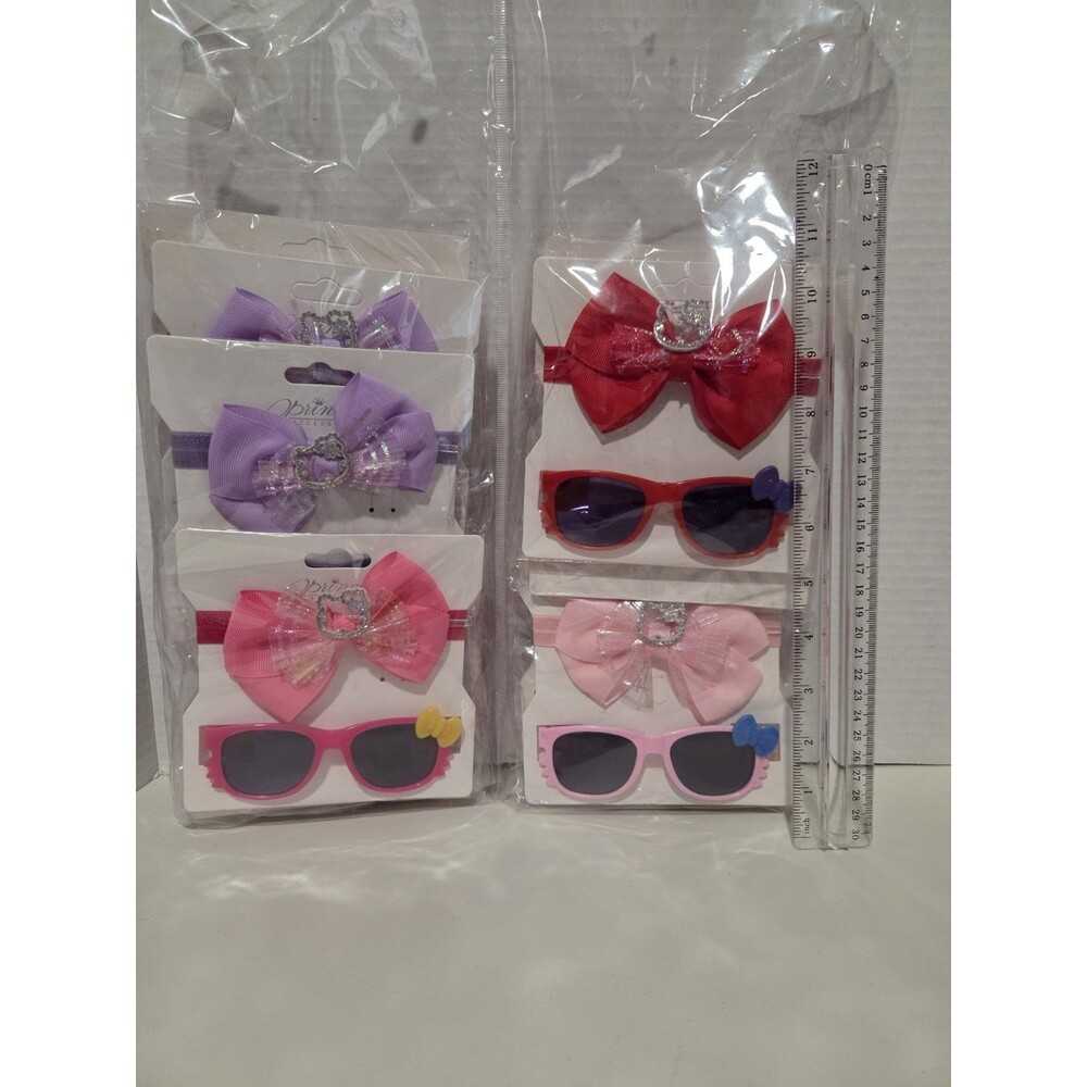 Lot of 12 cute cat designed Glitter Bow Headband & Sunglasses Set for Girls.